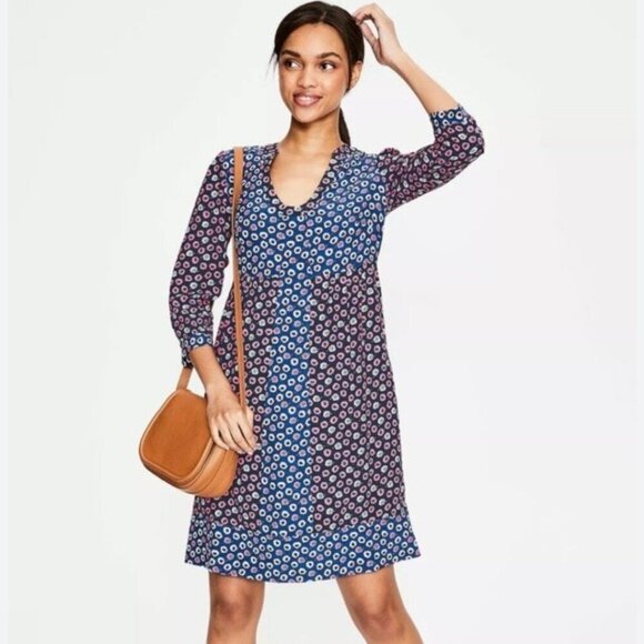 Boden Floral Shift Tunic Dress Azalea Bud 3/4 Sleeve Lightweight Womens Size 4 - Picture 1 of 7